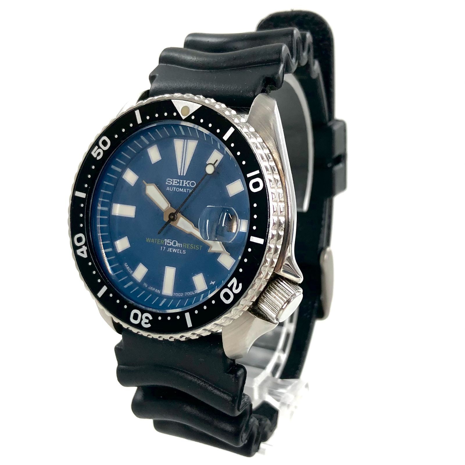 SEIKO セイコー 7002ー7001 SS×ラバー AT ブルー文字盤 メンズ腕時計 稼働品 PF-412