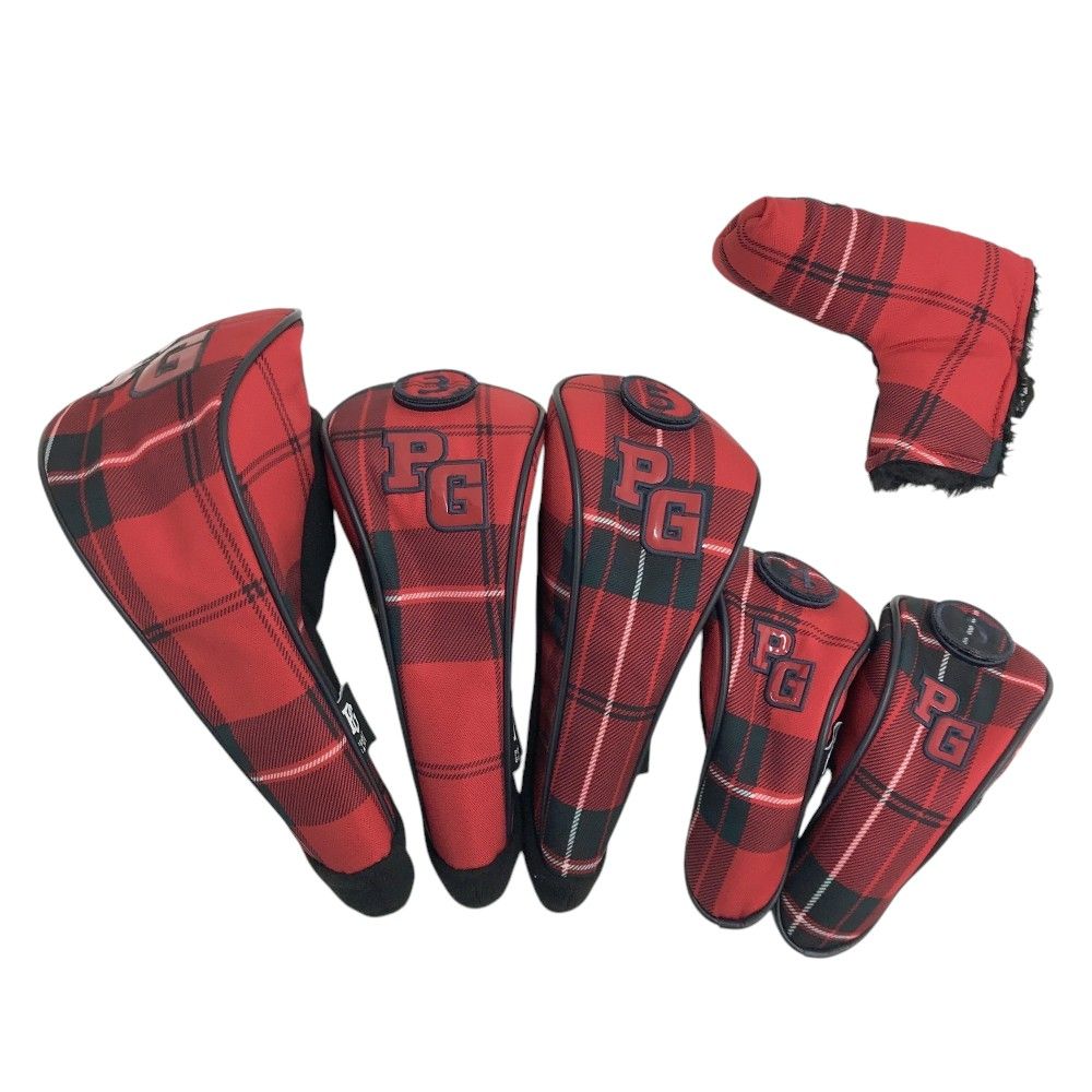 PEARLY GATES パーリーゲイツ ヘッドカバー 6点セット チェック柄 レッド系 DR FW×2 UT×2 PT 240101554487 ゴルフウェア ストスト
