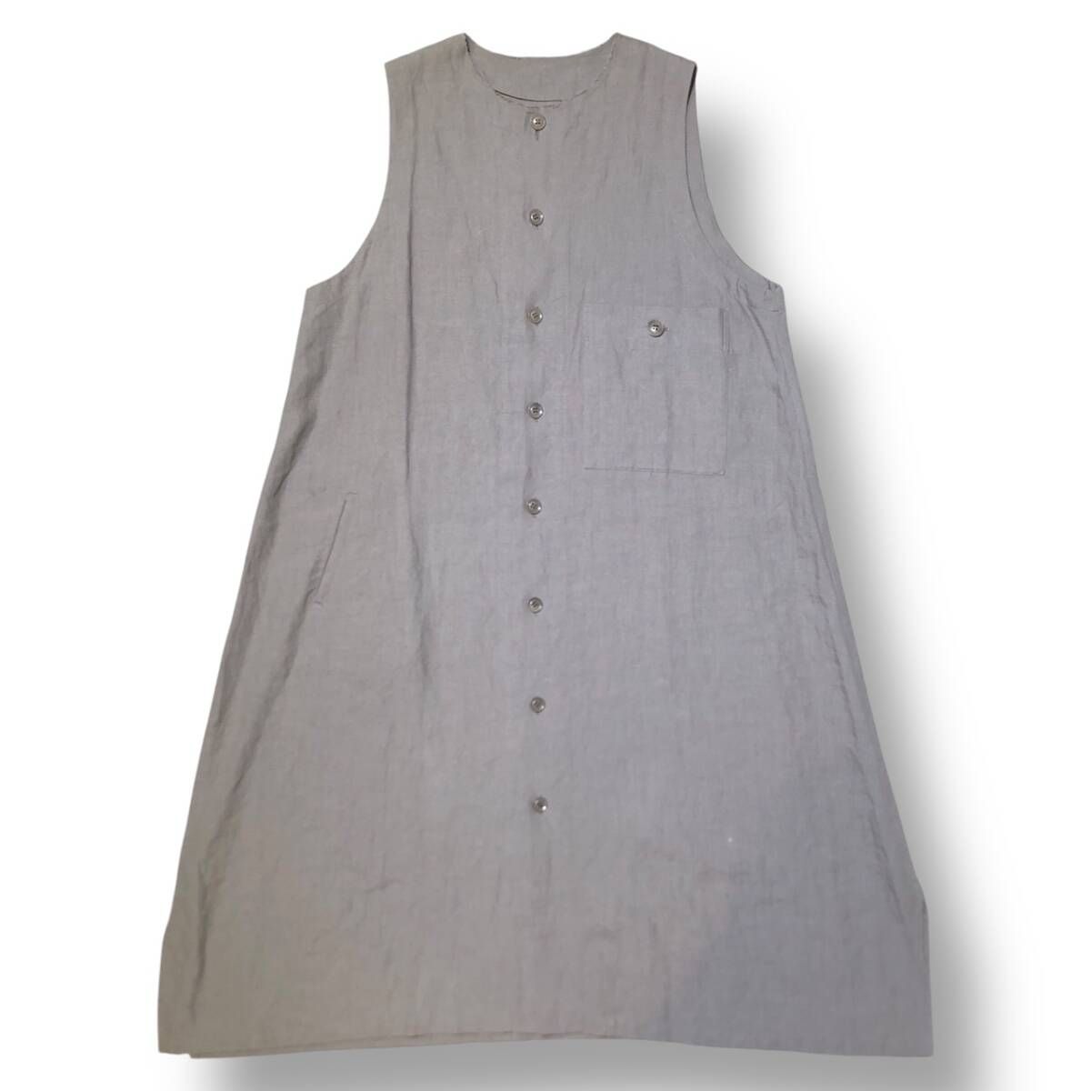 Y s RESORT 2025 COLLECTION Linen sleeveless ONE-PIECE リネンノースリーブワンピース サイズ2 グレー ワイズ リゾート
