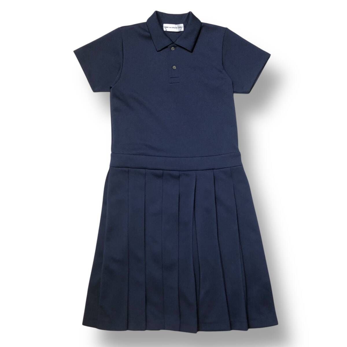 25ss COMME des GARCONS GIRL ポリエステルプリーツデザインワンピース 半袖ワンピース サイズS ネイビー コムデギャルソンガール