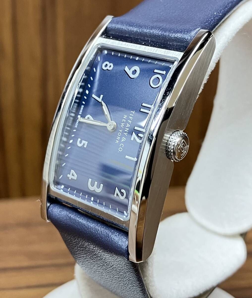 メンテナンス済 TIFFANY Co ティファニー イーストウェスト クォーツ レディース 腕時計 ネイビー文字盤 3666384