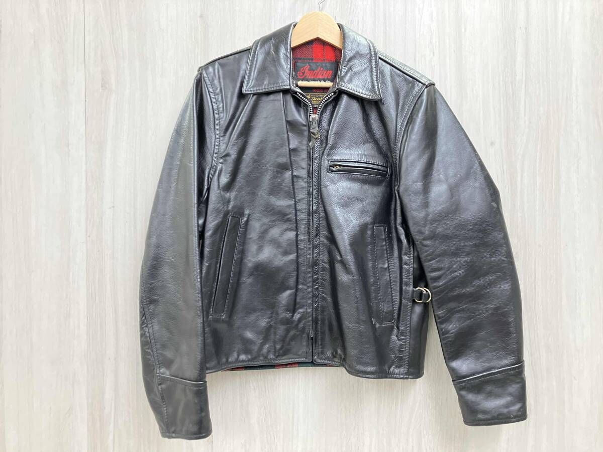Indian motorcycle インディアンモーターサイクル レザージャケット シングルライダース 34サイズ ブラック 裏地チェック イギリス製