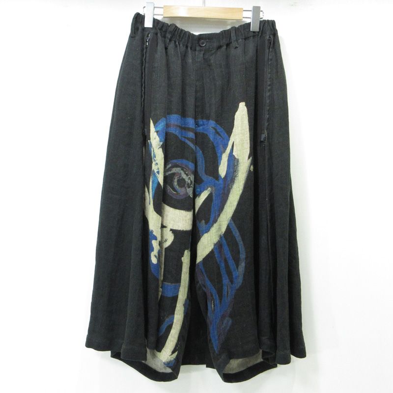 三重本店 Yohji Yamamoto POUR HOMME ヨウジヤマモトプールオム ラップ付きプリントリネンワイドパンツ 20 s HN-P33-311 ブラック サイズ 2 108