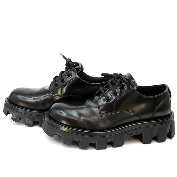 広尾店 ルイヴィトン Louis Vuitton チェッカーローファー レースアップシューズ レザー 黒 MT0224 size 7 約26cm 17676