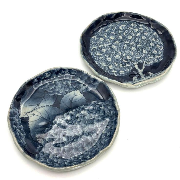辻修窯】『夢の木』『あじさい』 皿 各1枚セット / 陶芸作家 辻修作