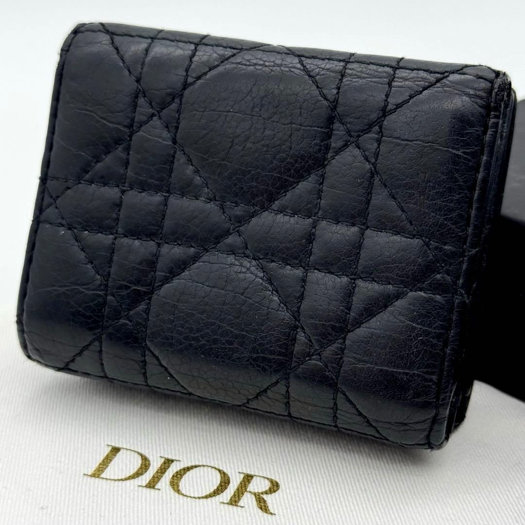 クリスチャン ディオール 折財布 カナージュ カロ Christian Dior 黒 ブラック 3つ折り サイフ ウォレット 小物 ブランド