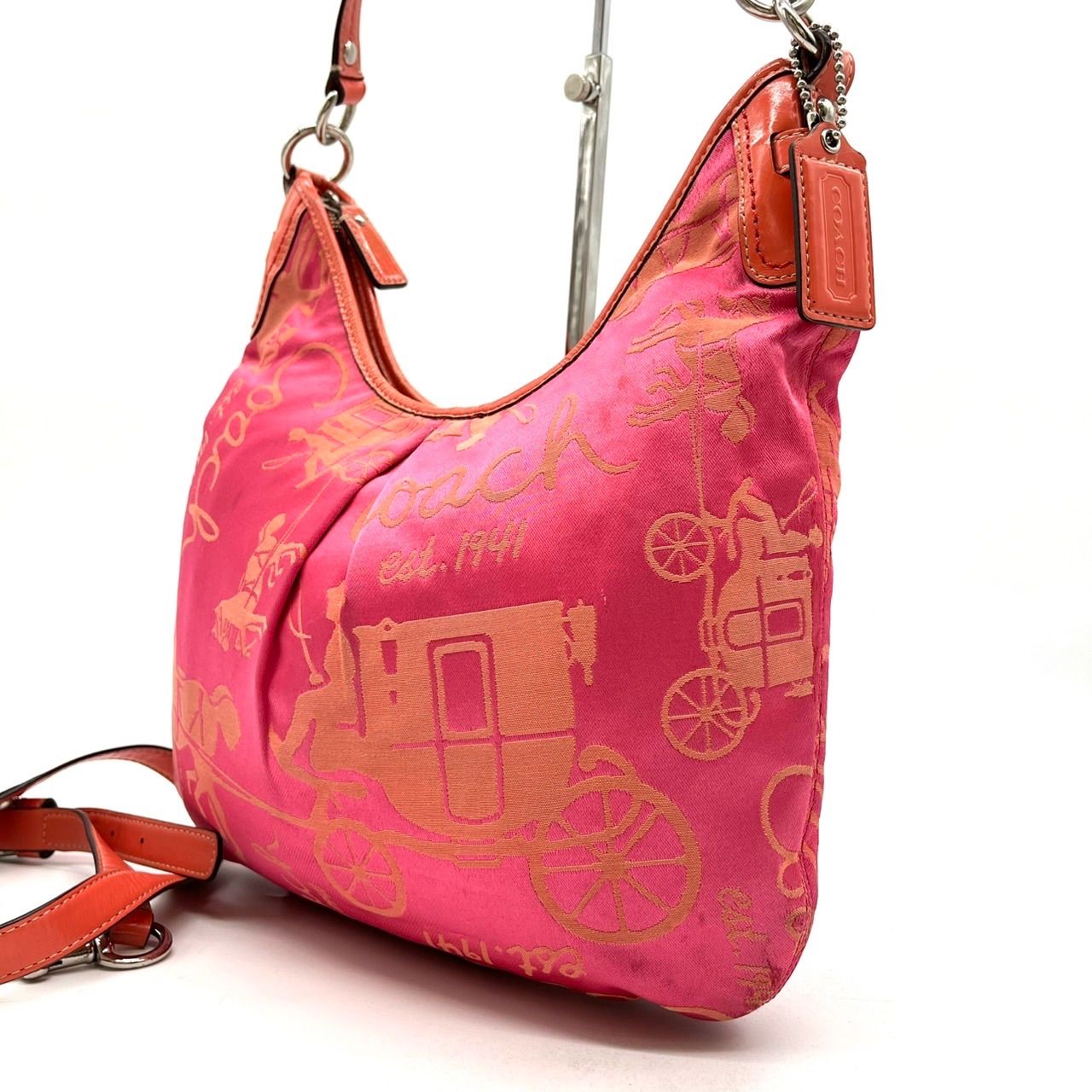 coach コーチ 馬車柄 2 way ショルダーバッグ ハンドバッグ キャンバス 総柄 ピンク レディース