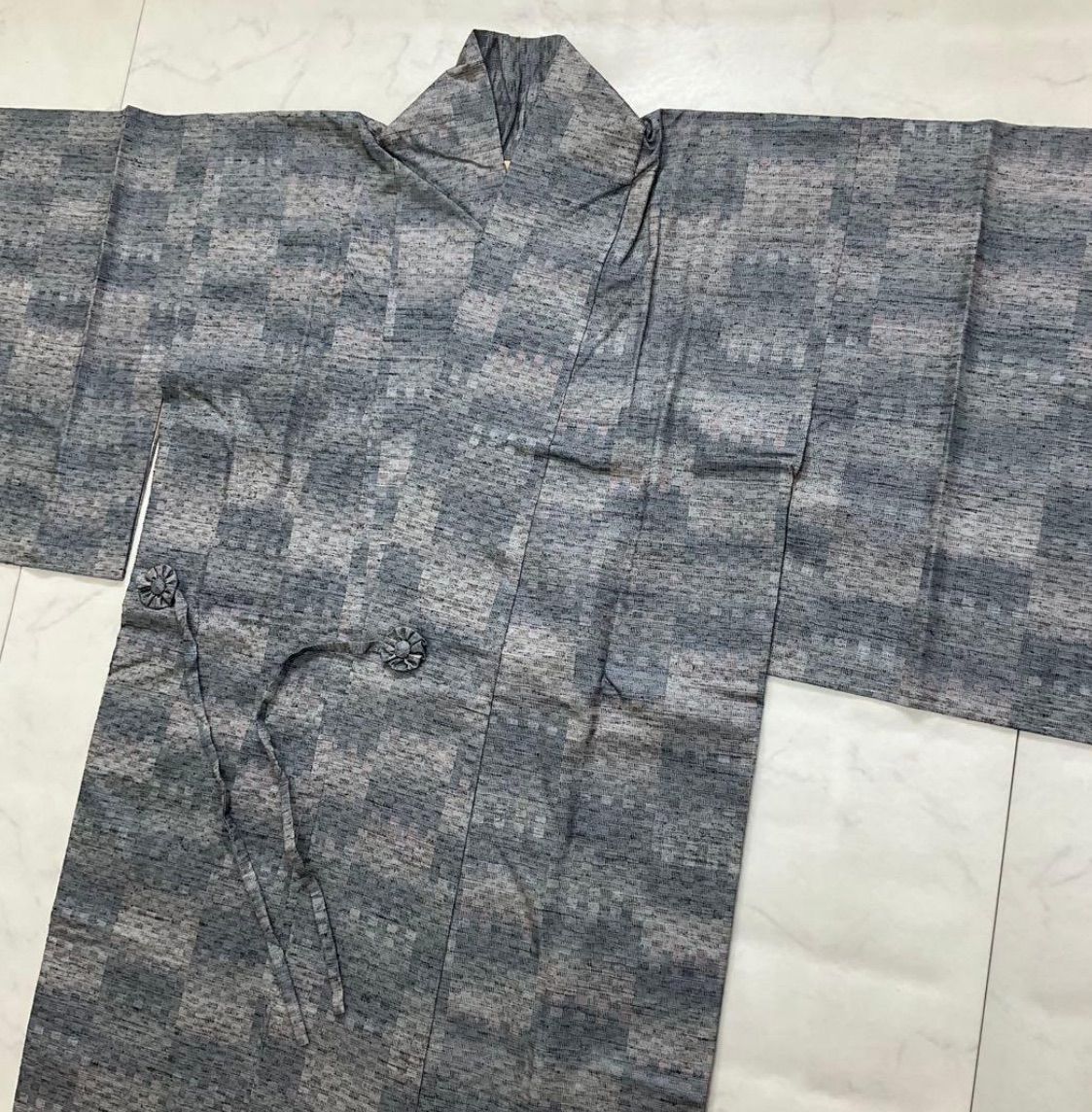 上質な紬の素敵なロング道中着 仕付け糸付き