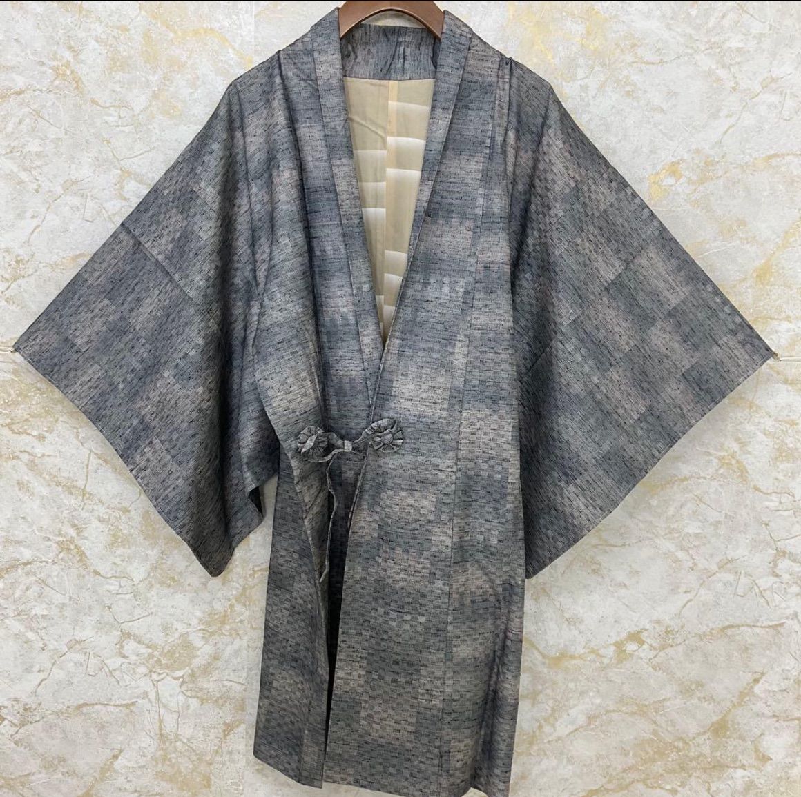 kimono one kimonoarisa 同然 上質な紬の素敵なロング道中着 仕付け糸付き 正絹 ロング 広衿 シルクガード加工 裄64丈96 5