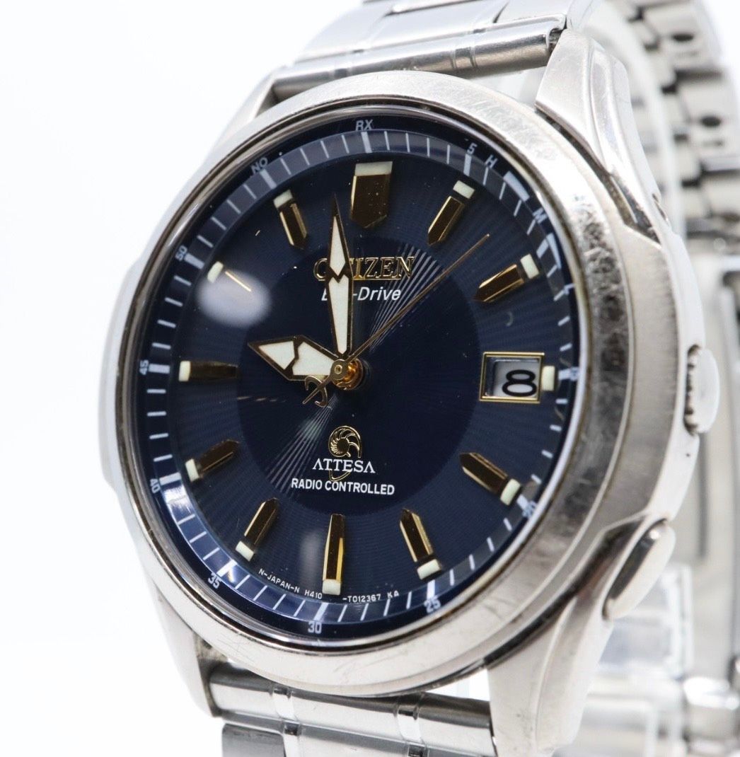 CITIZEN シチズン ATTESA アテッサ ネイビー文字盤 ゴールド針 ステンレス エコドライブ ソーラー電波時計 アナログ メンズ 腕時計 G7