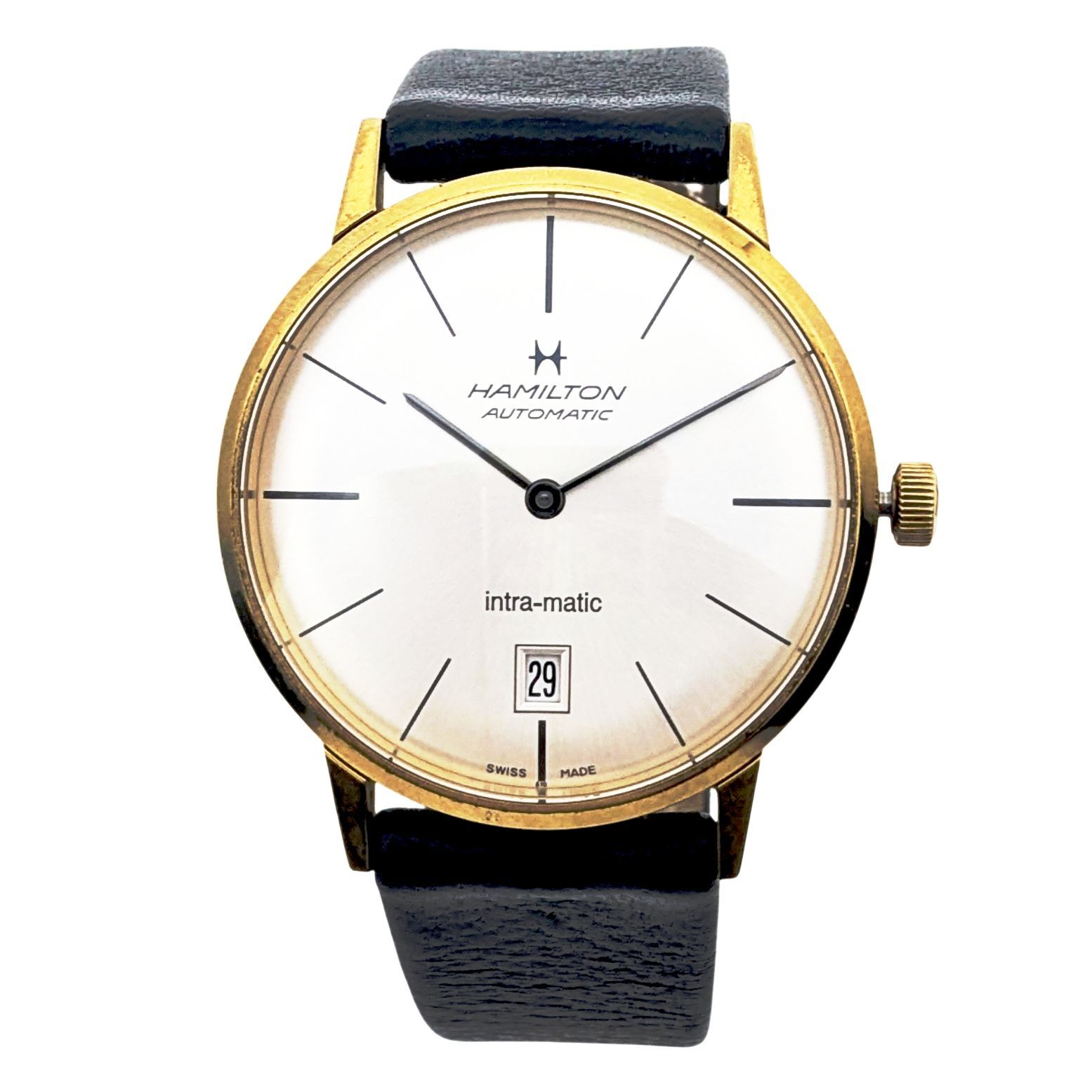 HAMILTON ハミルトン H384750 イントラマティック デイト GP 革 自動巻き 時計 腕時計 箱 メンズ おしゃれ スイス製 ブランドギャラリー東心斎橋店