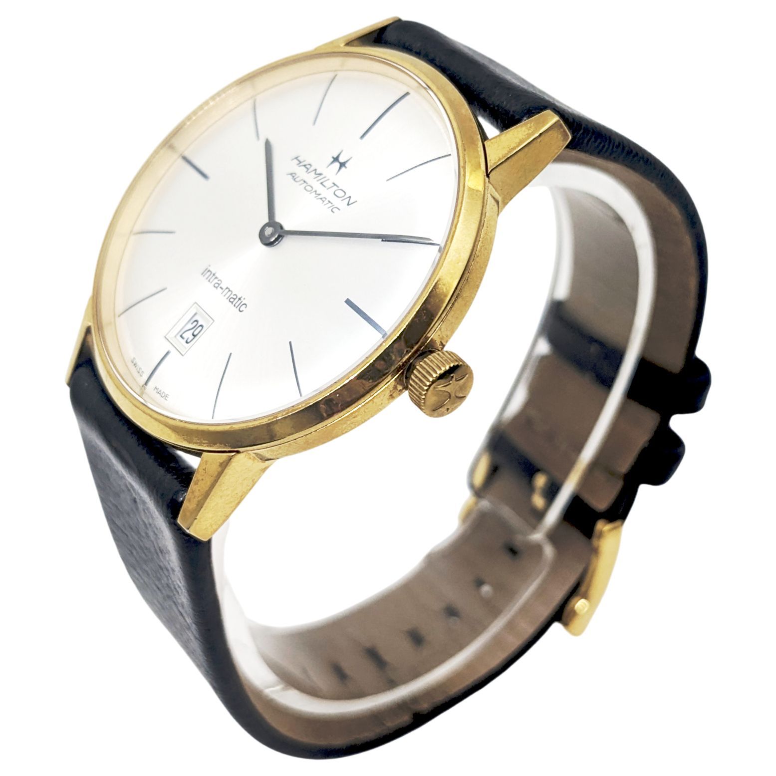 ハミルトン H 384750 イントラマティック デイト GP 革 自動巻き 時計 腕時計 箱 メンズ おしゃれ スイス製 ブランドギャラリー