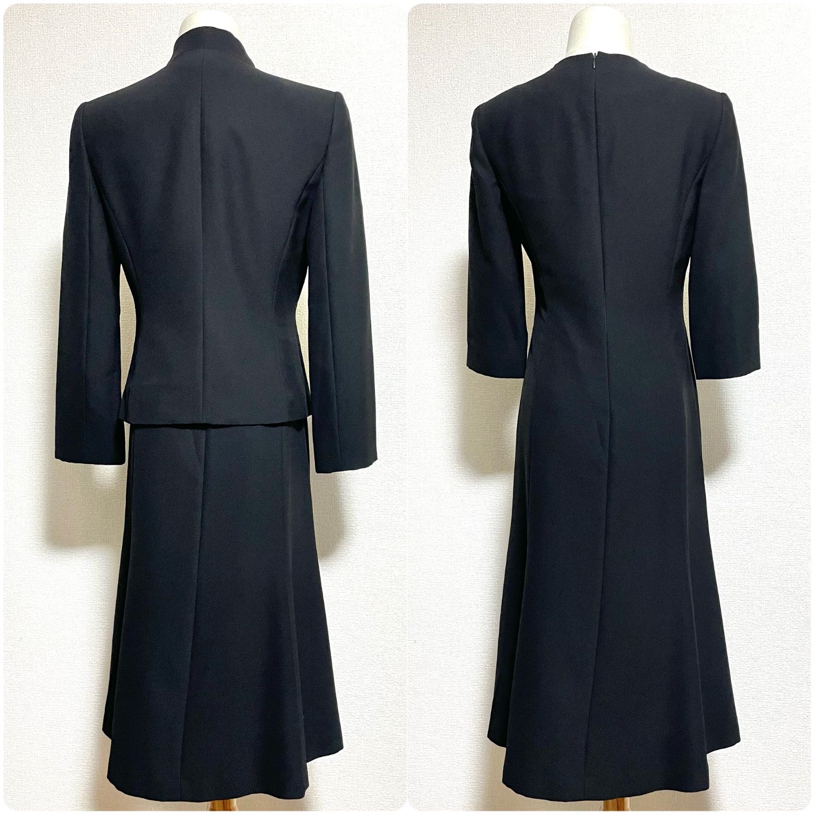 シルク混 東京ソワール SOPRANI ソプラーニ 喪服 礼服 ブラックフォーマル ジャケット ワンピーススーツ アンサンブル セットアップ 裏地総柄 36