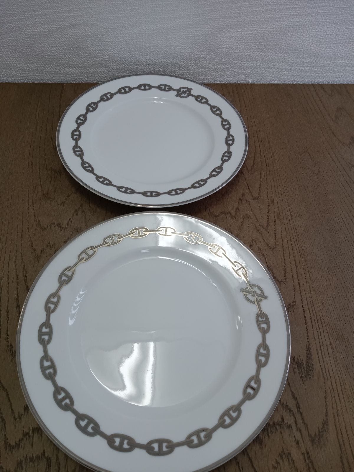 HERMES シェーヌダンクル プレート セット 22 cm プラチナ お皿