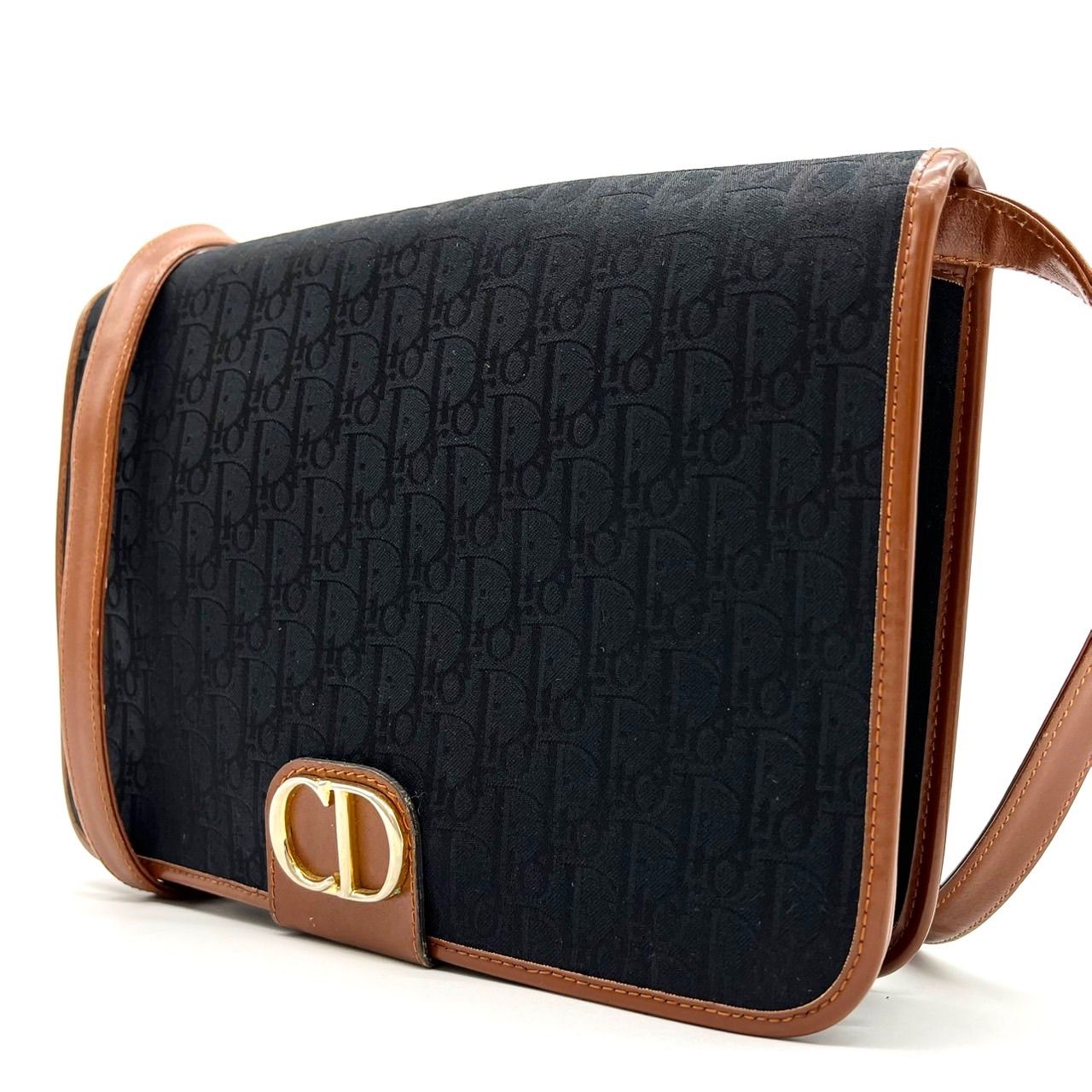 ChristianDior クリスチャンディオール CDロゴ金具 ショルダーバッグ トロッター キャンバス ポシェット ポーチ ブラック 黒 レディース メンズ ユニセックス 男女兼用