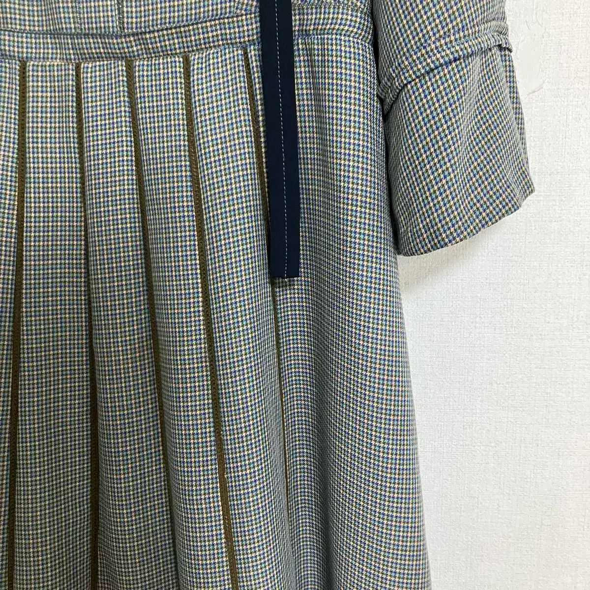  DEWL 듀엘 チェック パータン プリーツ タイ ロング ONE PIECE 55 長袖 七分袖 その他