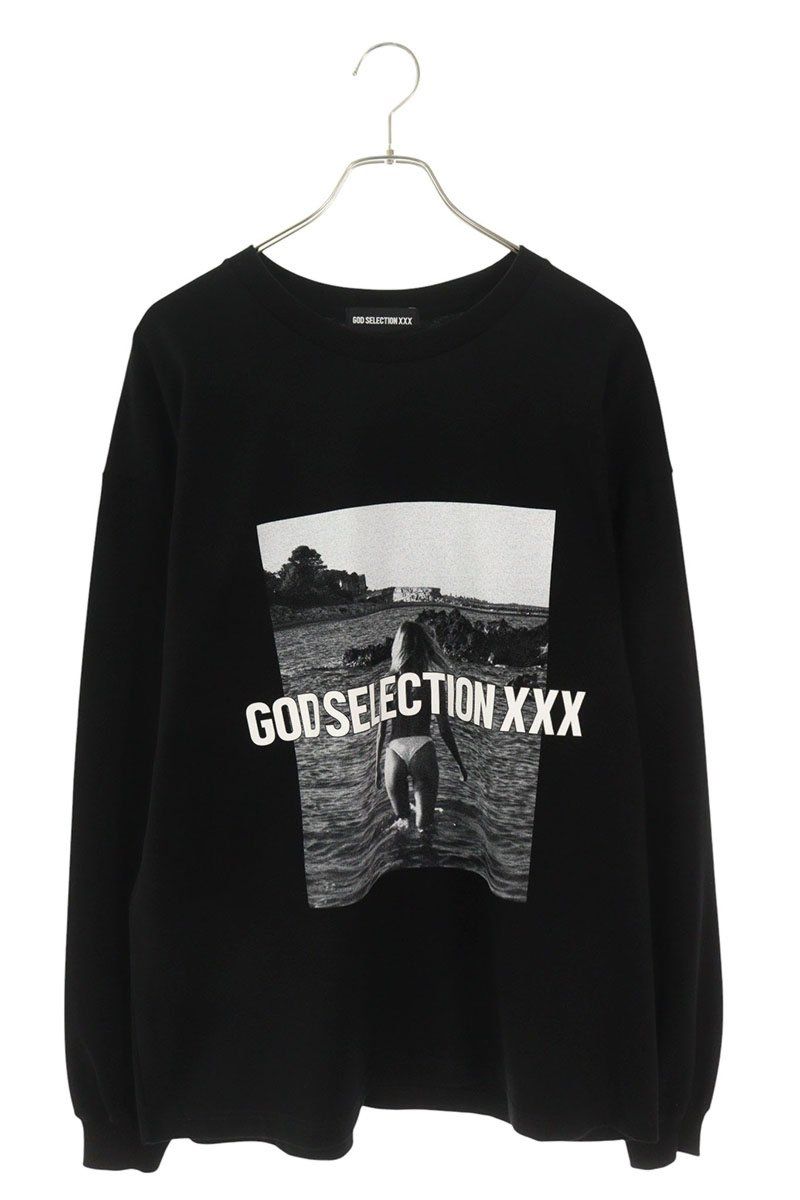 ゴッドセレクション XXX カットソー 長袖 ロゴプリント 黒 ブラック 美品 ゴッドセレクショントリプルエックス フォトプリント長袖カットソー