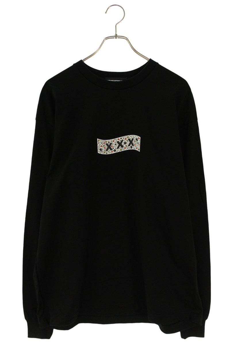 ゴッドセレクション XXX カットソー 長袖 ロゴプリント 黒 ブラック 美品 ゴッドセレクショントリプルエックス ロゴプリント長袖カットソー