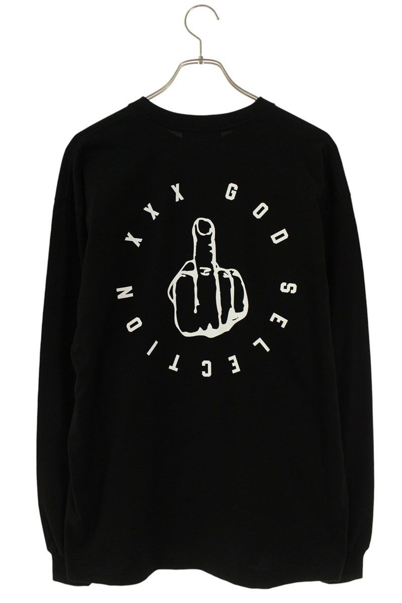 ゴッドセレクション XXX カットソー 長袖 ロゴプリント 黒 ブラック 美品 ゴッドセレクショントリプルエックス ロゴプリント長袖カットソー