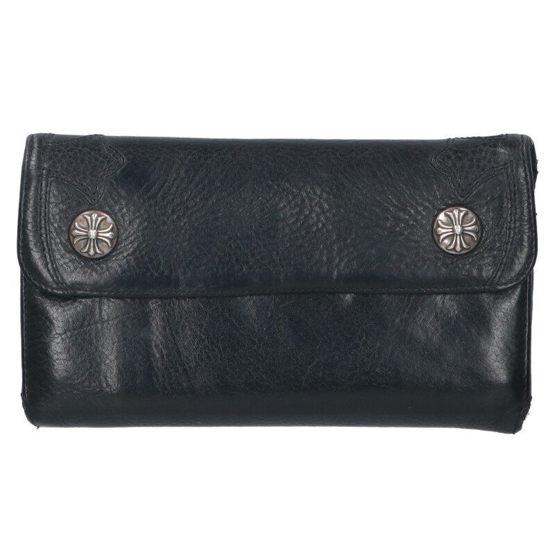 クロムハーツ WAVE CROSS BALL ウェーブ クロスパッチクロスボールボタンレザーウォレット財布 メンズ