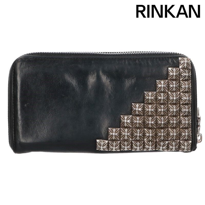 クロムハーツ REC F ZIP ゼロピラミッドスタッズコーナー ラウンドジップレザー財布 メンズ