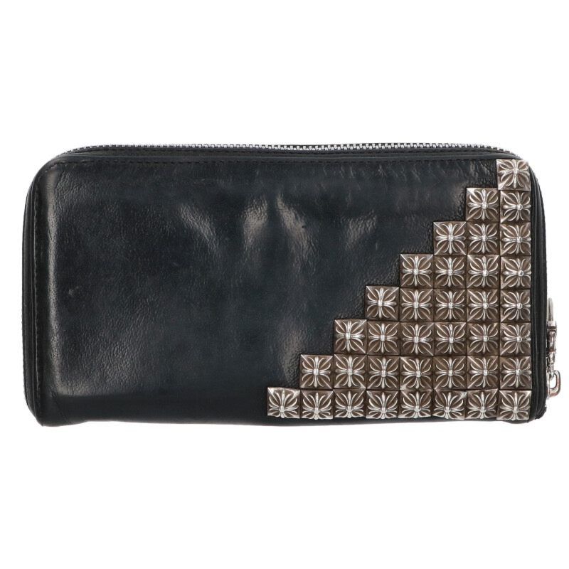 クロムハーツ REC F ZIP ゼロピラミッドスタッズコーナー ラウンドジップレザー財布 メンズ