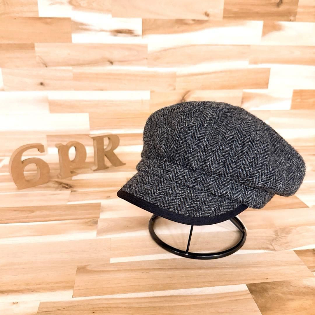 オーバーライド×ハリスツイード ヘリンボーン コラボ キャスケット 黒