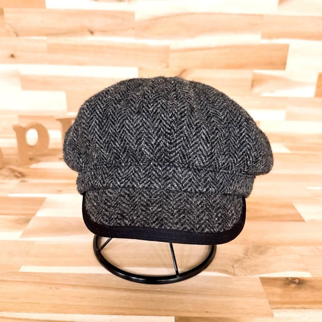 オーバーライド×ハリスツイード ヘリンボーン コラボ キャスケット 黒