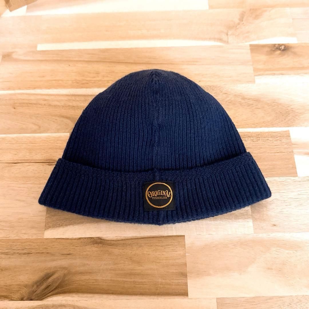 テンダーロイン オリジナル スクエア パッチ ストライプ ニット帽 紺ネイビー