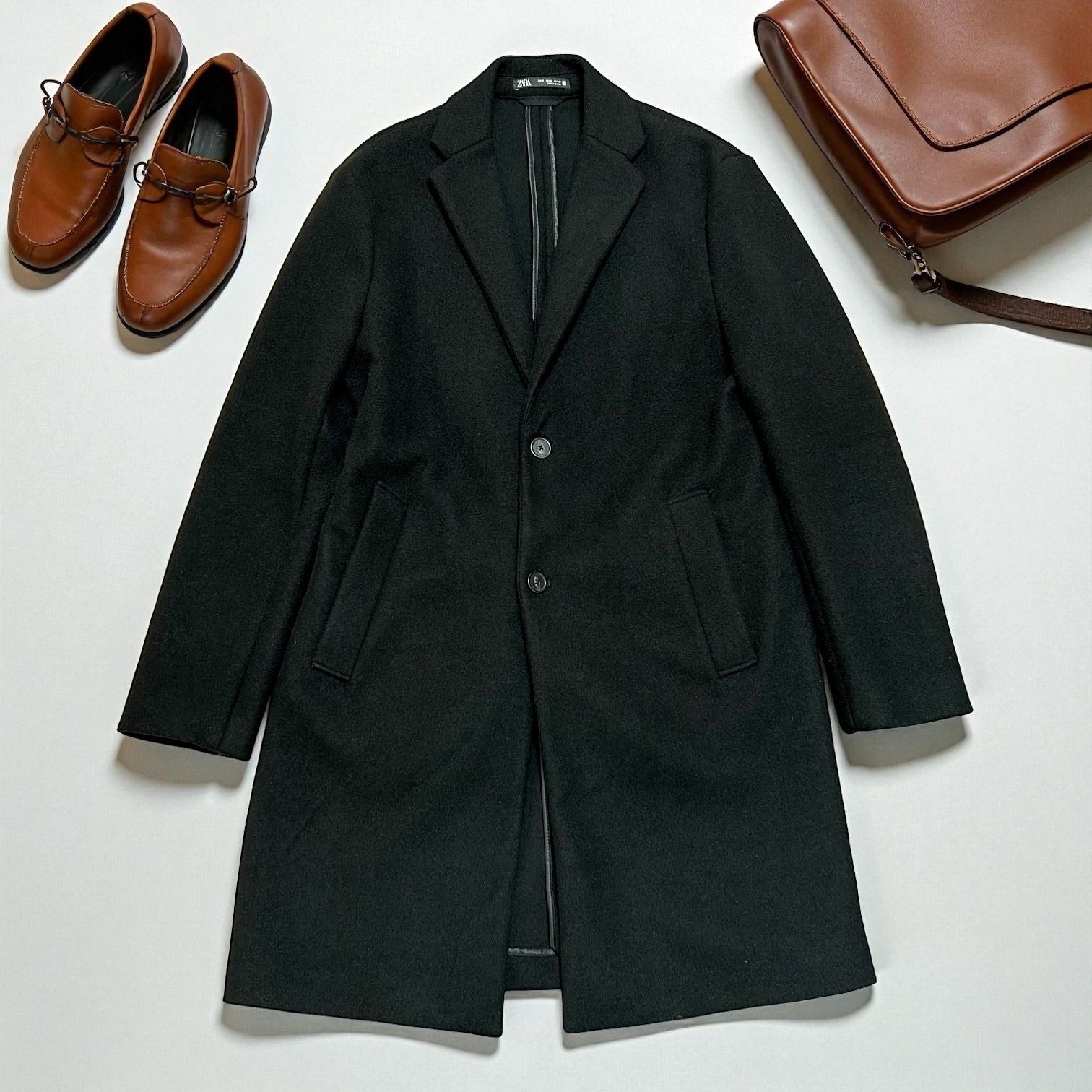 美品 ZARA ザラ チェスターコート メンズ 4WAY COAT ブラック 黒 40 L