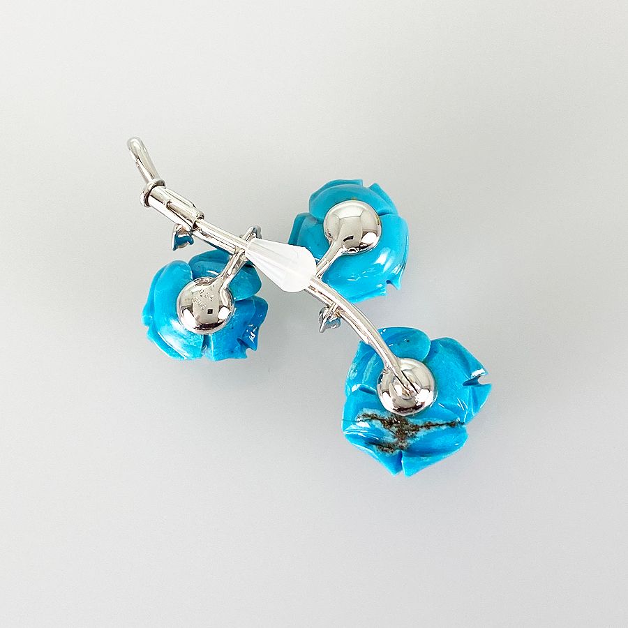 ブローチ K 18 WG 14 ターコイズ ダイヤモンド sst