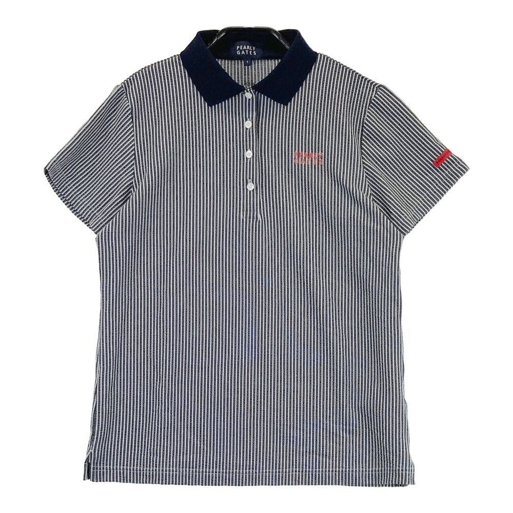 サイズ 1 PEARLY GATES パーリーゲイツ モデル 半袖ポロシャツ シアサッカー ストライプ柄 ネイビー系 240101562108 ゴルフウェア レディース ストスト