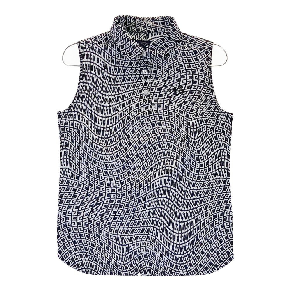 サイズ M CALLAWAY キャロウェイ モデル ノースリーブ ポロシャツ 総柄 ネイビー系 240101562737 ゴルフウェア レディース ストスト