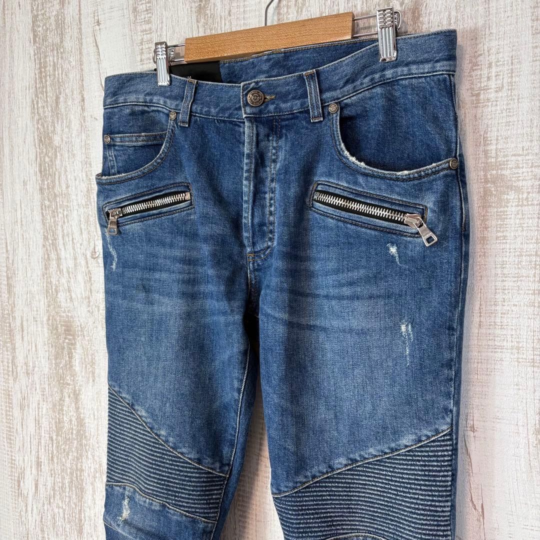 BALMAIN バルマン バイカーデニムパンツ バイカー 蛇腹 グランジカスタム BALMAIN バルマン バイカーデニムパンツ バイカー 蛇腹 グランジ