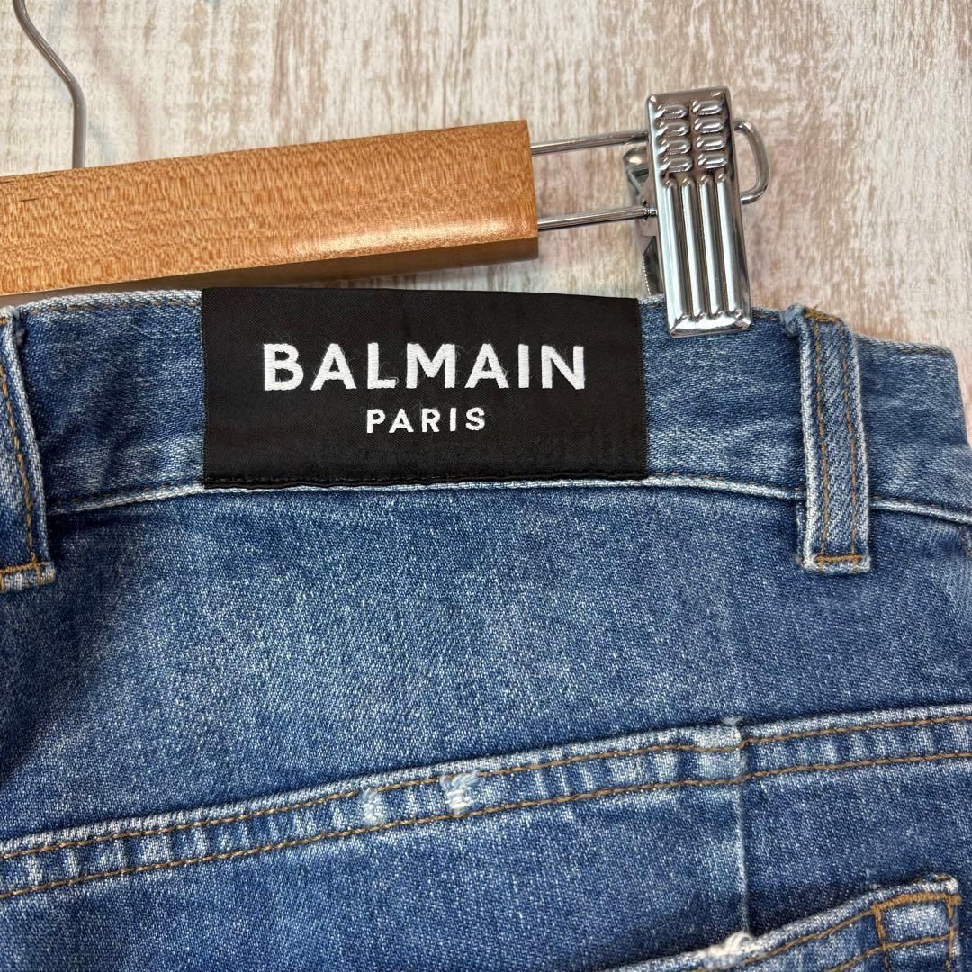 BALMAIN バルマン 蛇腹 インディゴ バイカー デニム パンツ ブルー