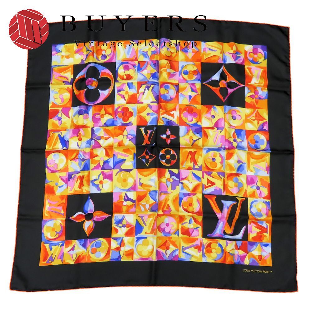 ルイ ヴィトン スカーフ シルク ブラック オレンジ マルチ モノグラム 大判 小物 レディース 女性 LOUIS VUITTON