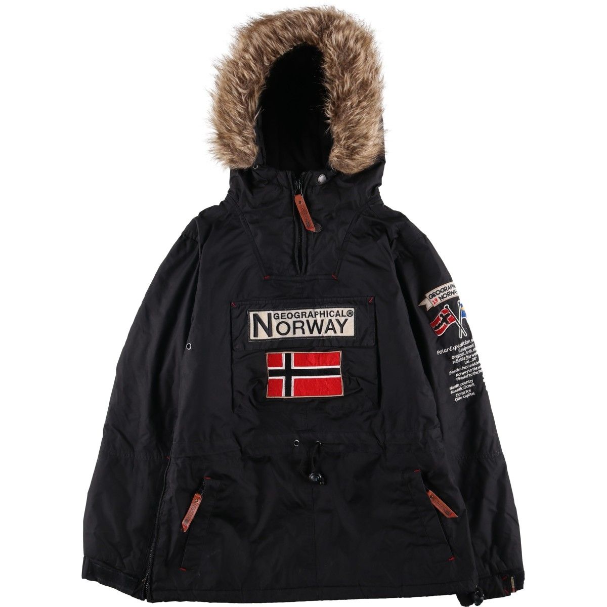 古着 Geographical Norway 国旗柄 ファー付き 中綿アノラックパーカー パファージャケット レディースM相当 eaa600468