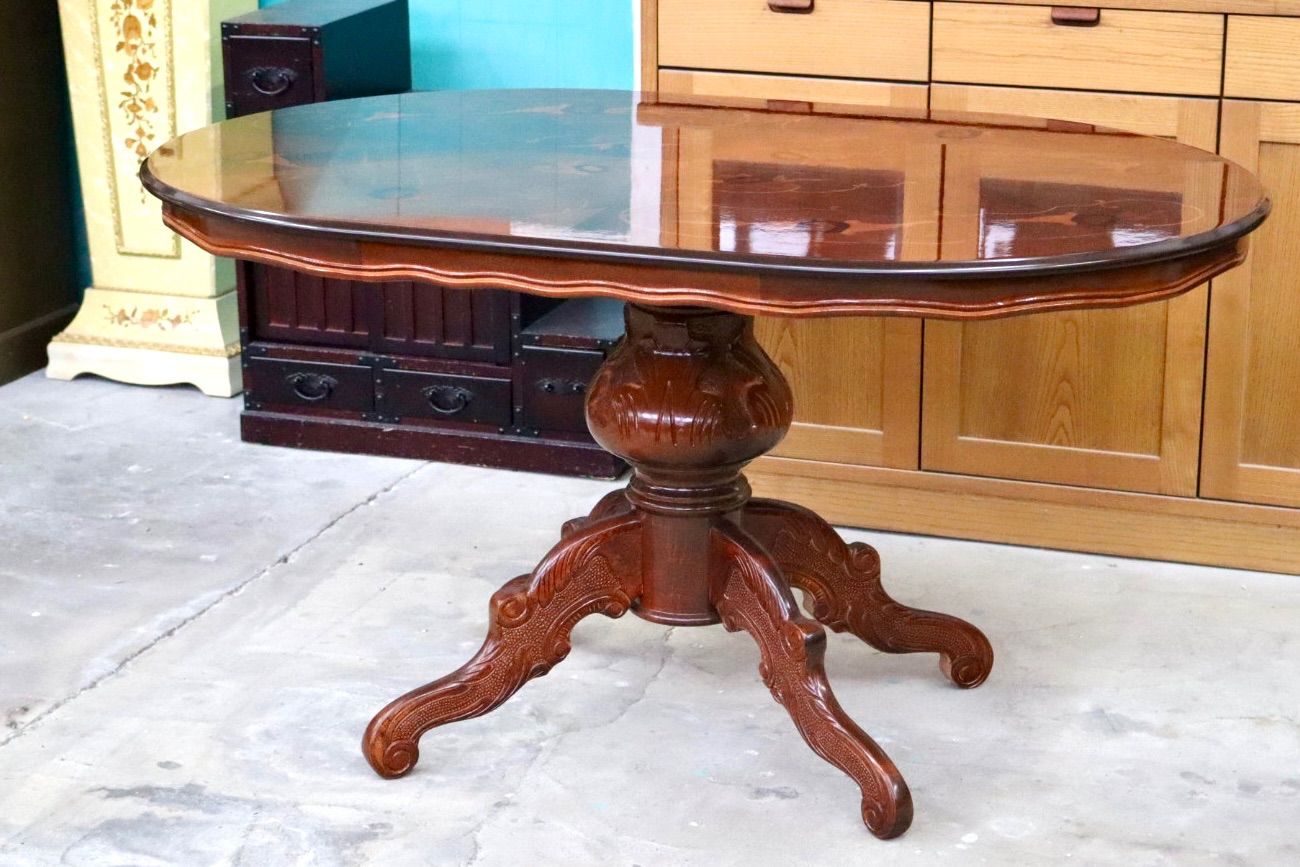 GMIK 600 イタリア製 ダイニングテーブル 食卓テーブル 木製 無垢材 象嵌細工 鏡面塗装 猫脚 アンティーク調 クラシック