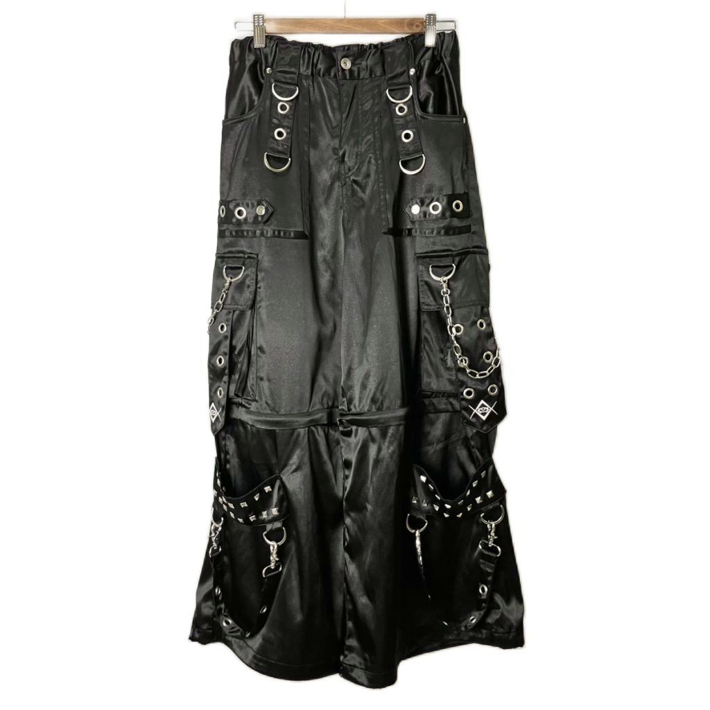 レフレム REFLEM 2WAYワイドボンテージカーゴパンツ ハーフパンツ チェーン スタッズ F 黒 ブラック RF25-C12