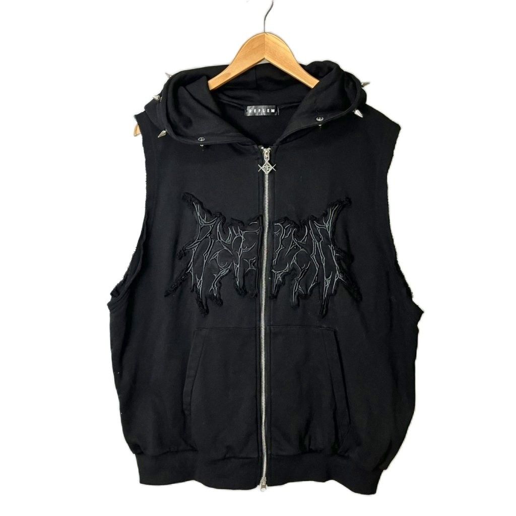 レフレム REFLEM 猫耳パンクノースリーブZIPパーカー チェーン スタッズ ロゴチャーム 刺繍 Free 黒 RF 25 E 11