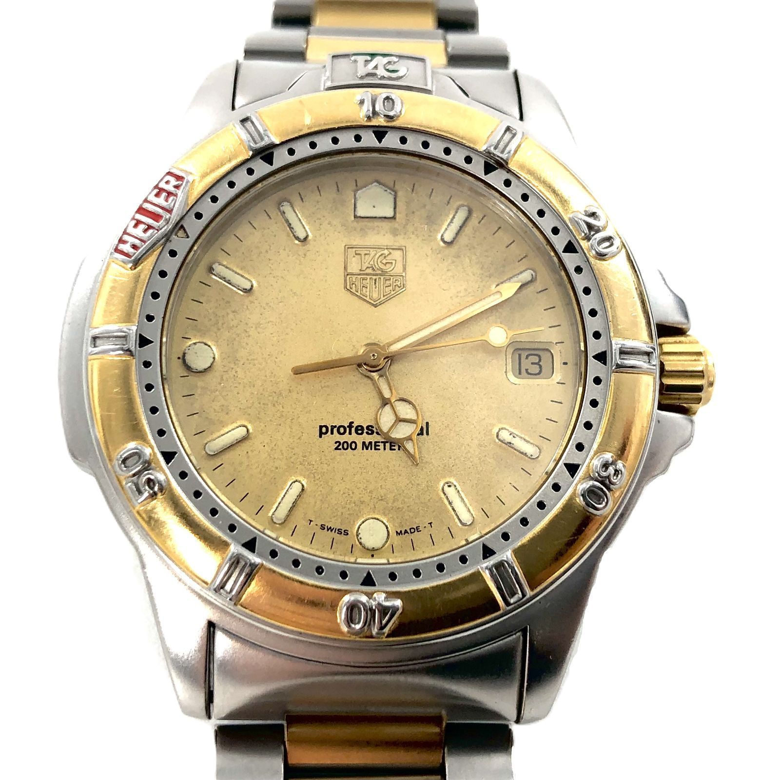 TAG HEUER タグホイヤー Professional プロフェッショナル 995 406 K デイト SS QZ ゴールド文字盤 メンズ腕時計 稼働品 PF 420