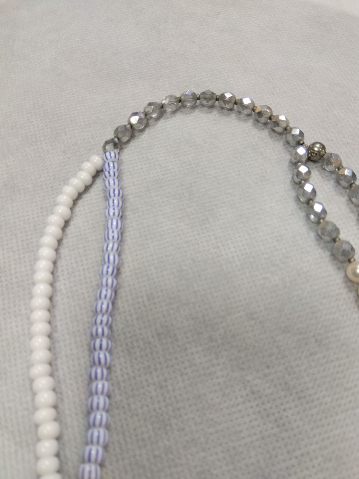 M 20 FLORIAN フローリアン ネックレス パール×シルバー×白×ブルーストライプ 爽やかなデザイン