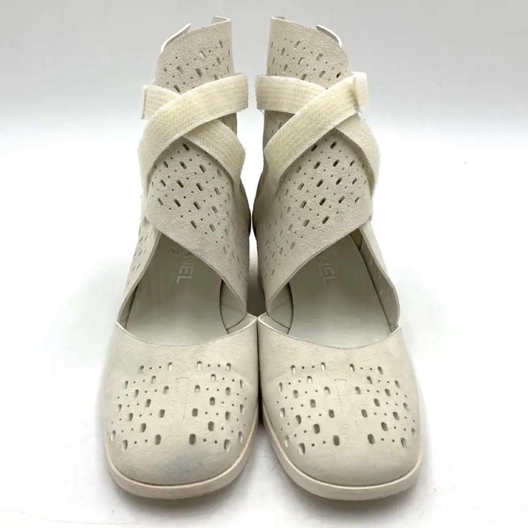 【美品】シャネル　スエード　ブーツ　カメリア　マトラッセ ココマーク CHANEL シャネル G31923 ココマーク カメリア プレーントゥ レザー