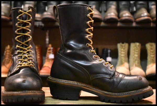 7D PT91プリント 93年06月刻印 レッドウィング 2218 ロガー 黒 ブラッククローム スチールトゥ 9210 ブーツ redwing HOPESMORE FJ468
