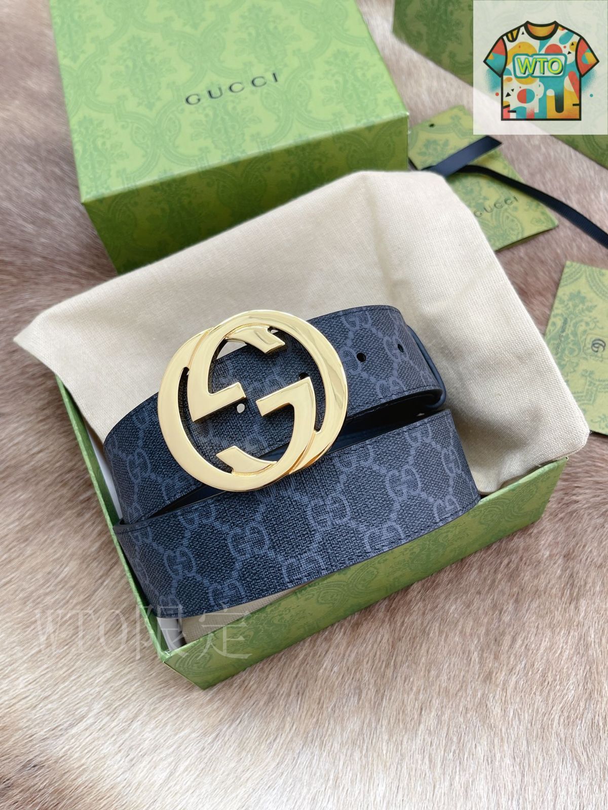 今日 Gucci グッチ ダブル G 4.0cm ベルト-1