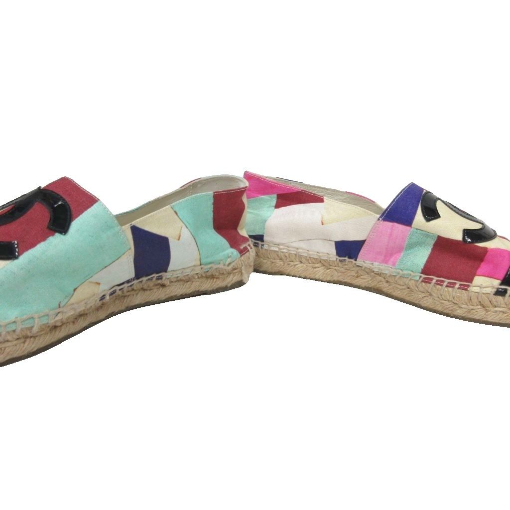 シャネル CHANEL G 29762 エスパドリーユ スリッポン ココマーク フラットシューズ ジュートソール マルチ 37 23 5 cm MNK 2 七分袖 ローファー 革靴 