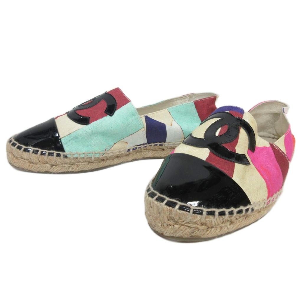 シャネル CHANEL G 29762 エスパドリーユ スリッポン ココマーク フラットシューズ ジュートソール マルチ 37 23 5 cm MNK 2