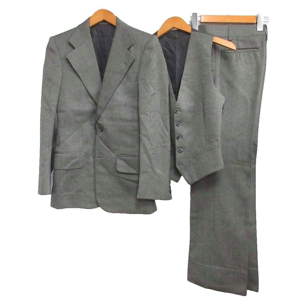 イヴサンローラン YVES SAINT LAURENT 90 s ヴィンテージ 3ピース スーツ セットアップ ジャケット ジレ パンツ 2 B 総裏 グレー M IBO 84