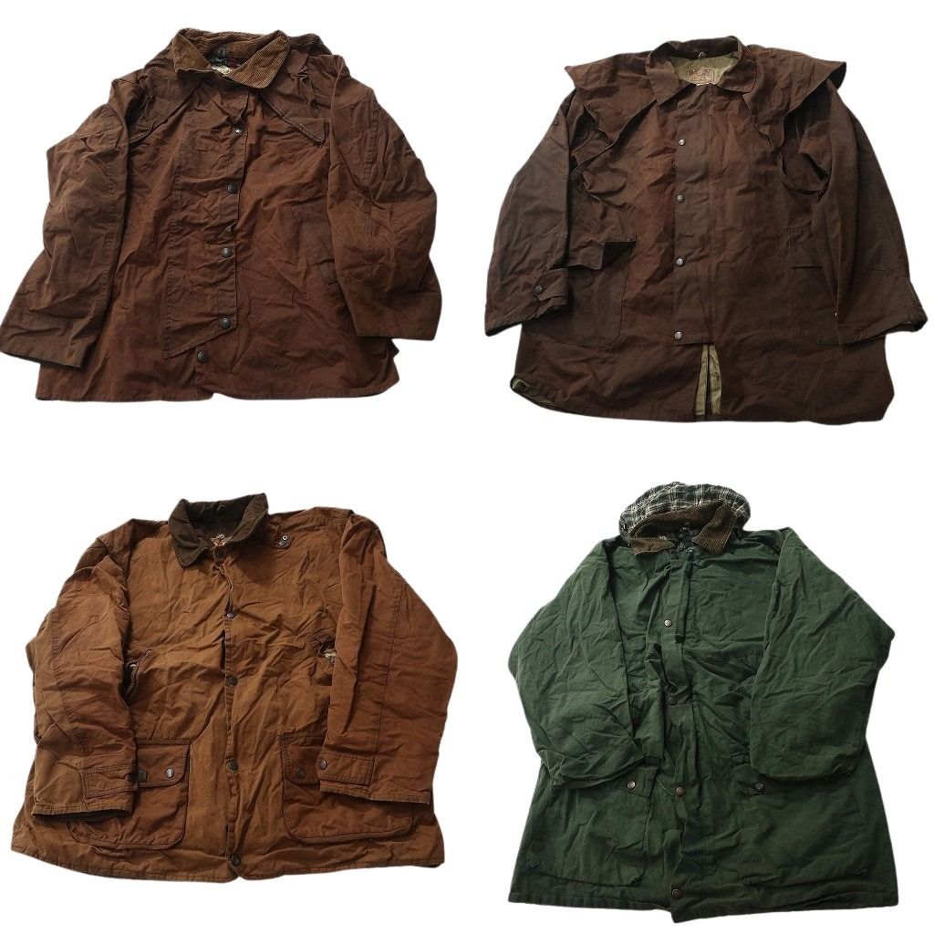 古着卸 まとめ売り オイルド ジャケット MIX 4枚セット (メンズ XL ) ケープ襟 比翼 裏地チェック フーディー 襟コーデュロイ 中古 NC6319