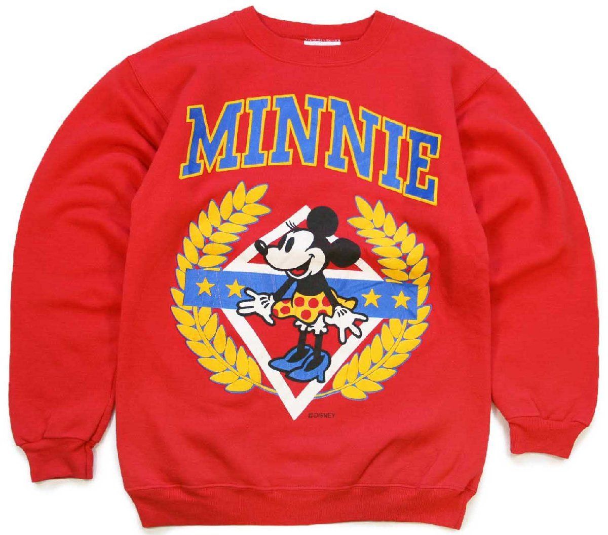 80s Hanes DISNEY ディズニー MINNIE ミニー マウス 発泡プリント スウェット 赤 S ビンテージ キャラ ミッキー